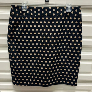 LOFT Lined Pencil Knee Skirt Black Tan Polka Dots 12P EUC